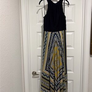 Sandra Darren Navy and Yellow Printed Maxi Dress